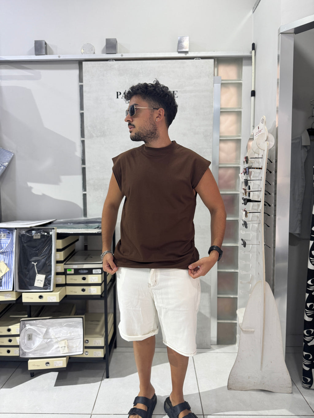 Completo Estivo Canotta Marrone & Bermuda Bianco