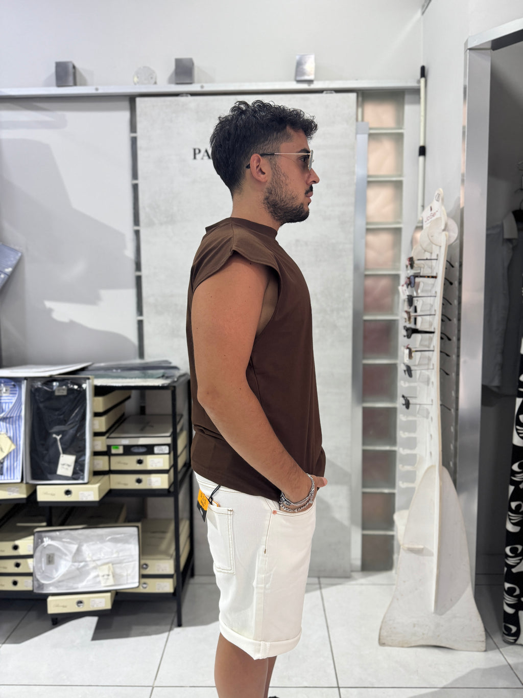 Completo Estivo Canotta Marrone & Bermuda Bianco