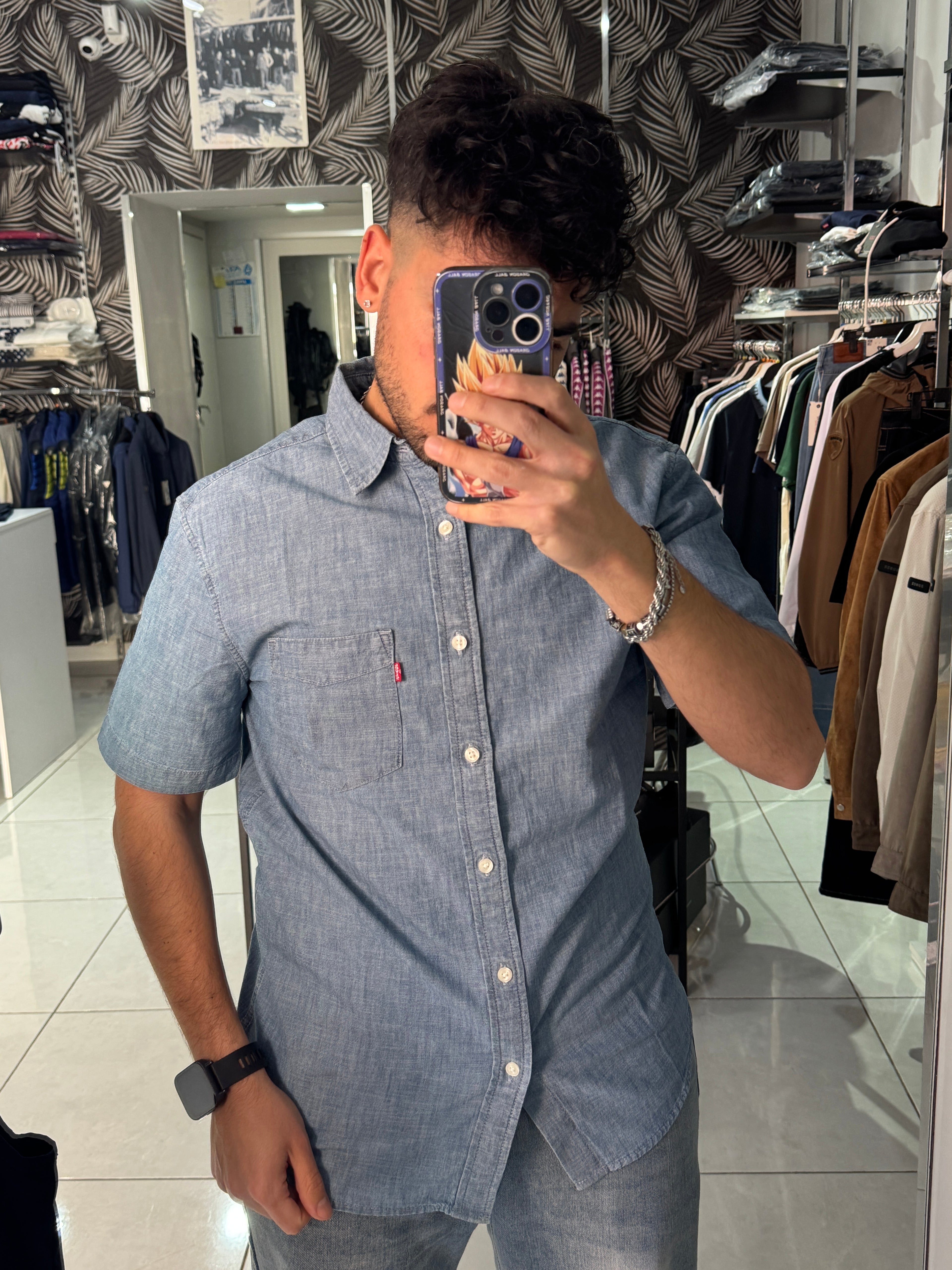 Camicia Denim Chiaro Mezza Manica Levi’s Uomo Taschino