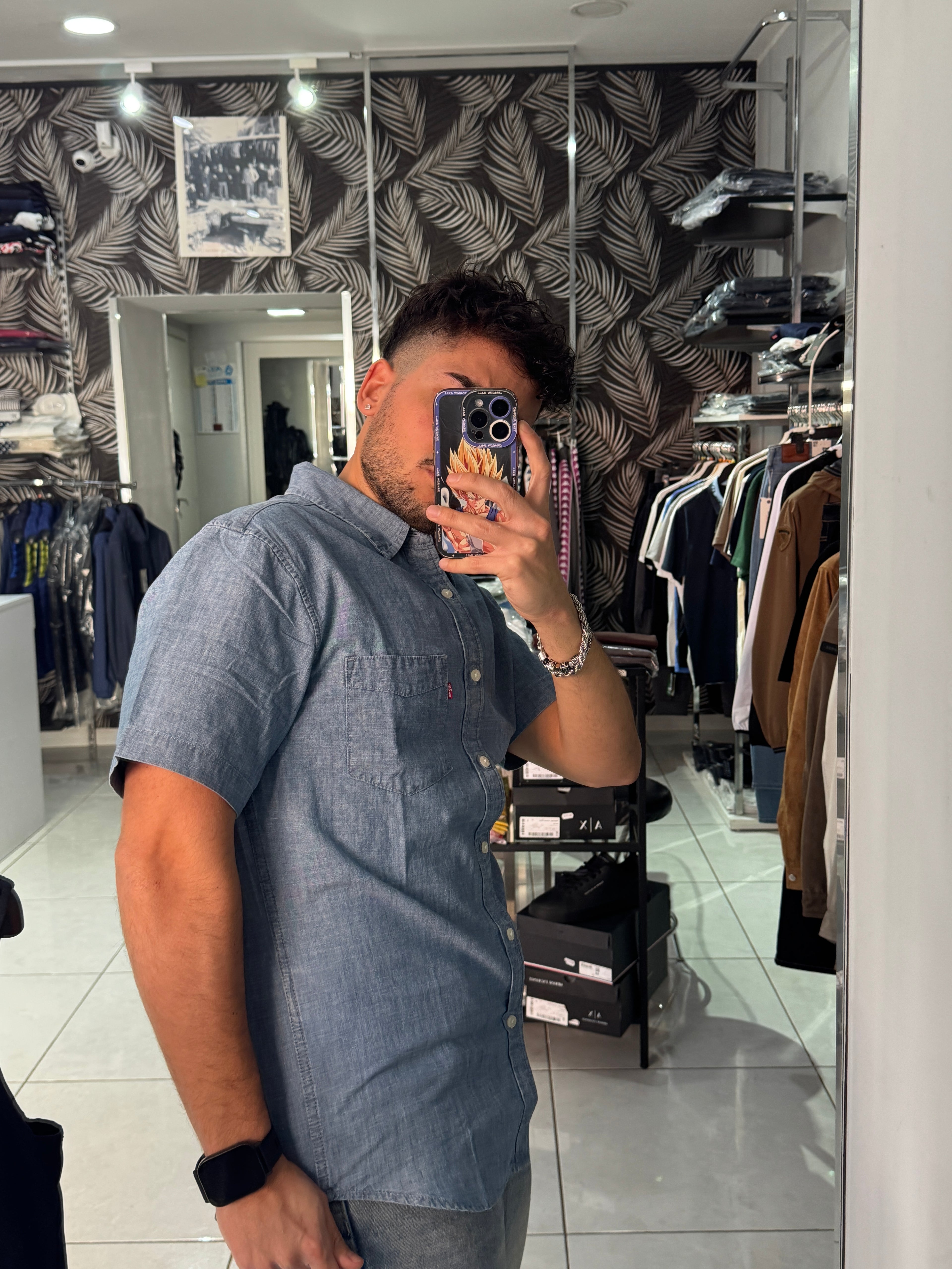 Camicia Denim Chiaro Mezza Manica Levi’s Uomo Taschino